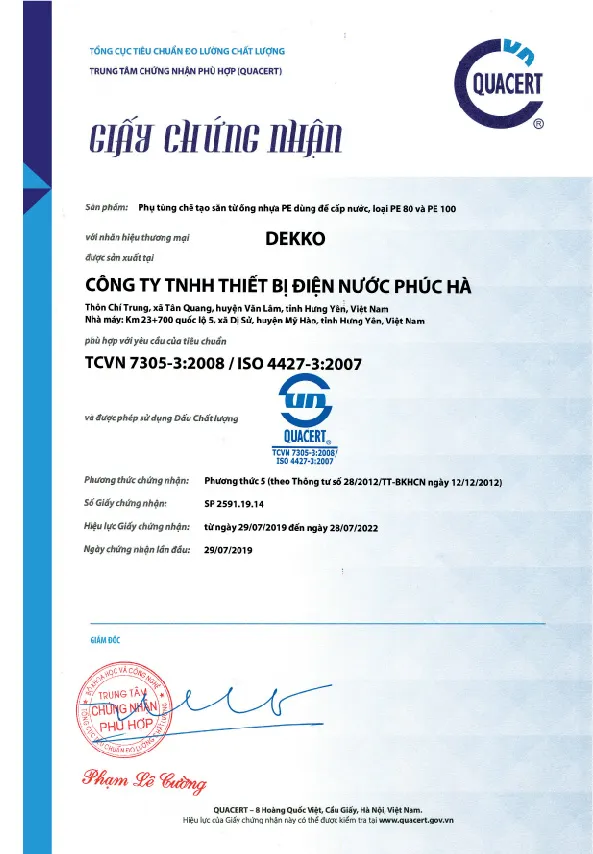 Ống nhựa HDPE của Dekko đạt tiêu chuẩn DIN 16963-5:1999