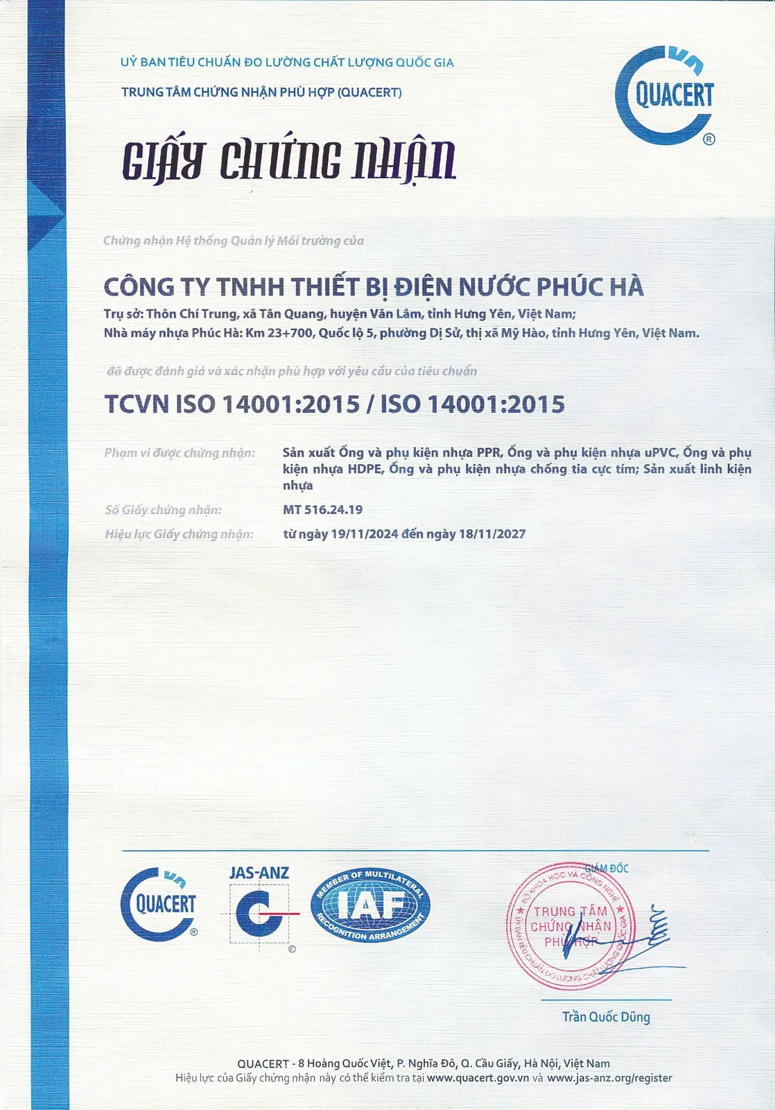 Chứng nhận hệ thống quản lý môi trường TCVN ISO 14001:2015