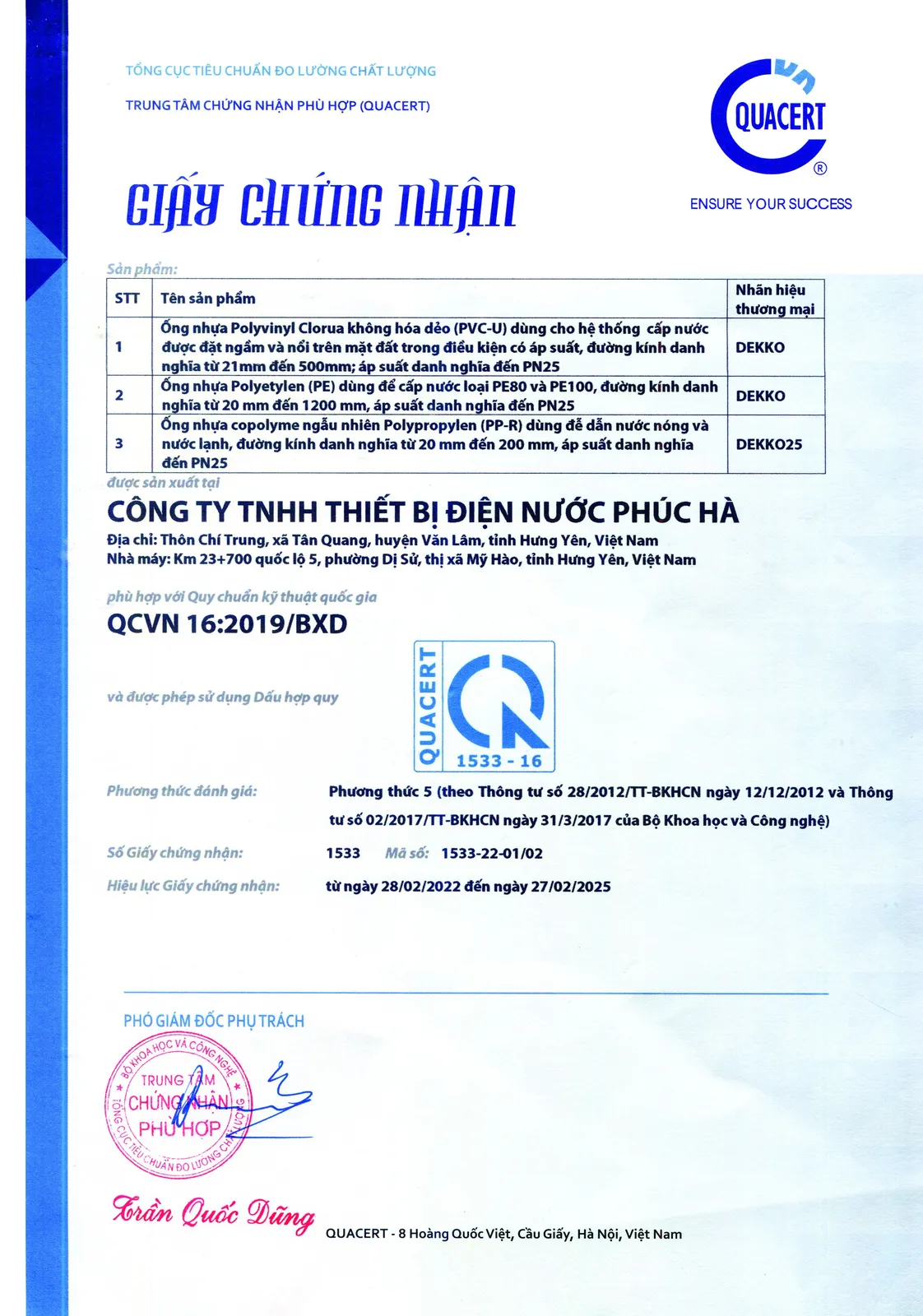 Giấy chứng nhận tiêu chuẩn QCVN 16:2019/BXD