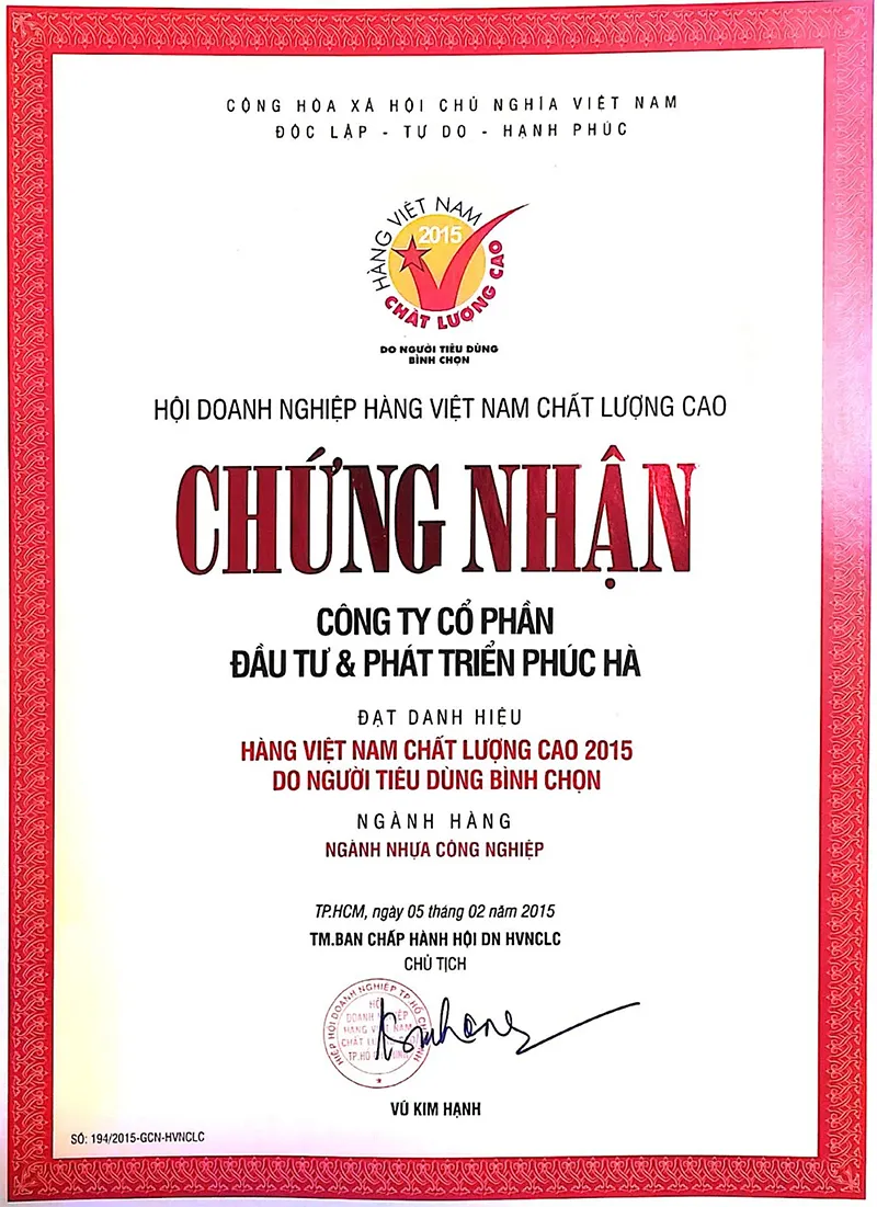 Danh hiệu Hàng Việt Nam chất lượng cao 2015